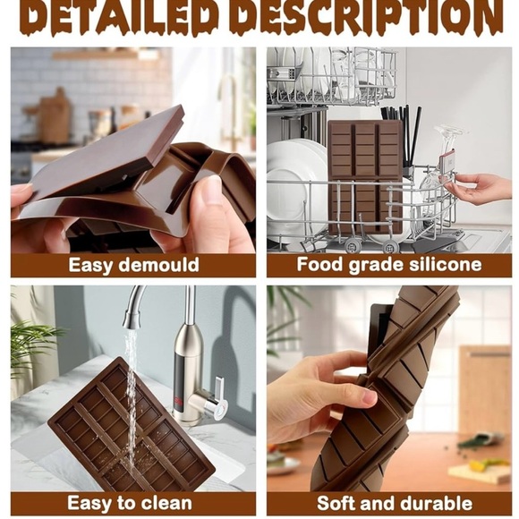 2 Sets of 2-Piece Deep Chocolate Bar Mold Set – Thick Silicone Candy Molds - Picture 5 of 5